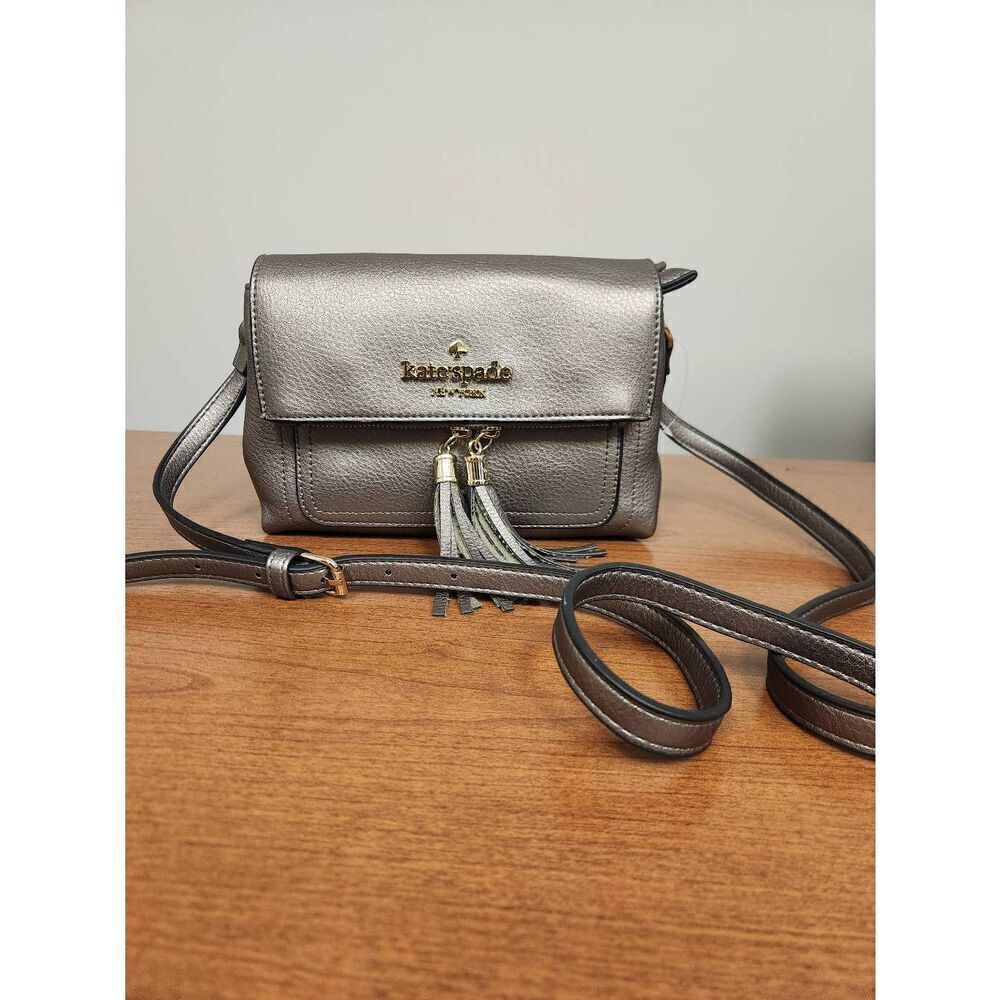 Kate Spade New York Satchel Zipper Fringe Shoulder Crossbody Silver/Grey Purse L